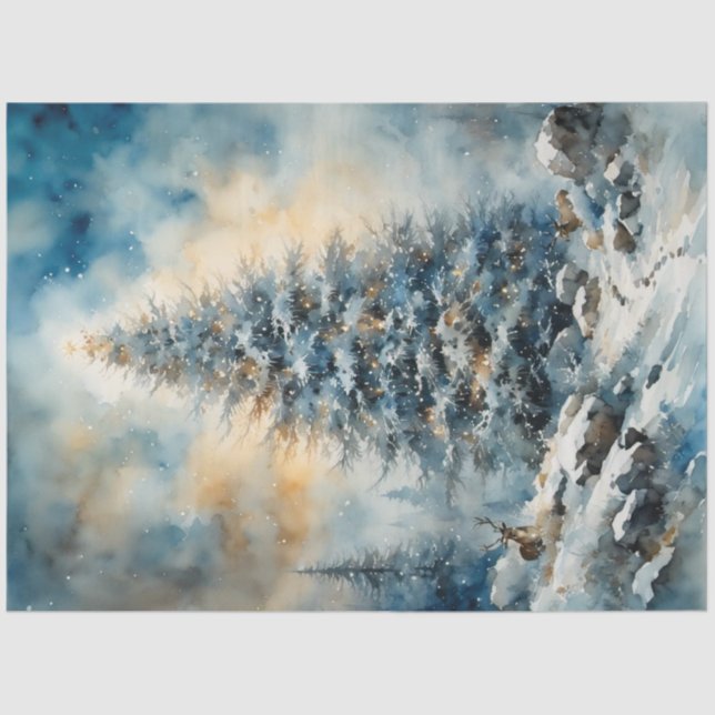 Winter Wonderland Tree and Deer Decoupage Paper Seidenpapier (Vorderseite)