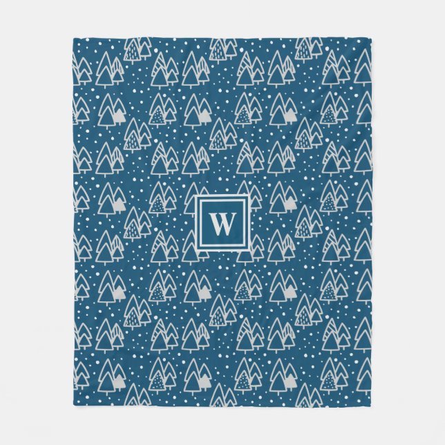 Winter Wonderland Urlaubsmuster mit Monogram Fleecedecke (Vorderseite)