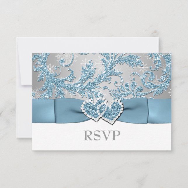 Winter Wonderland, Verbundene Herzen Hochzeit RSVP (Vorderseite)
