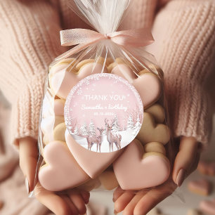 Winter Wonderland Vielen Dank   Rosa und Hirsch Runder Aufkleber