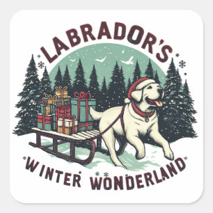 Winter Wonderland Vintage Labrador Hund Weihnachte Quadratischer Aufkleber