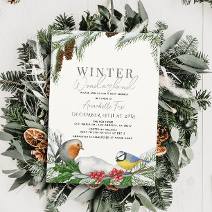 Winter Wonderland Vögel & Snow Baby Shower Einladung
