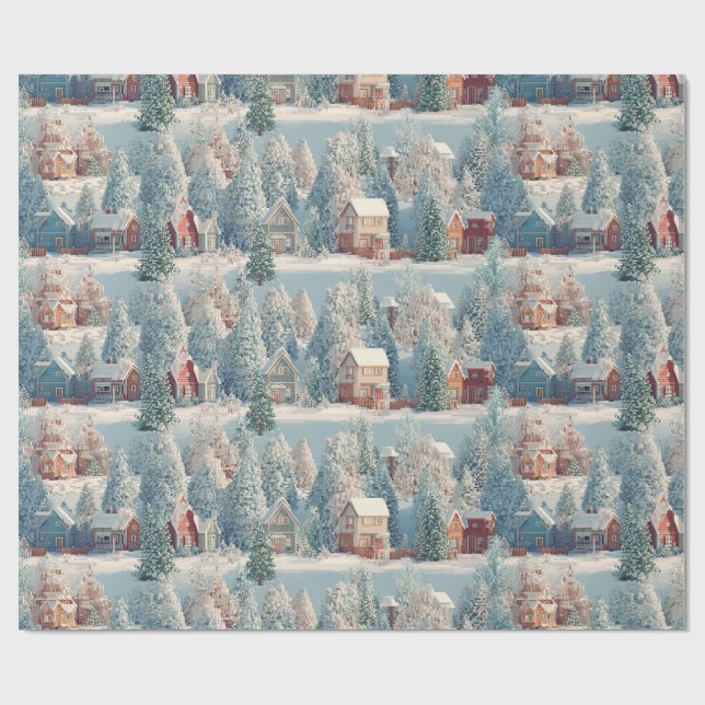 Winter Wonderland Voxel Art Geschenkpapier (Flach)