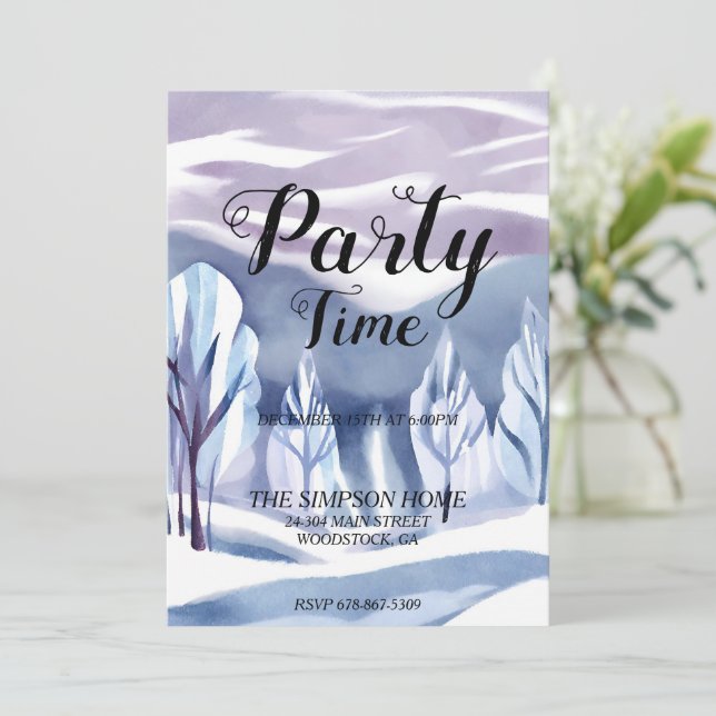 Winter Wonderland Wasserfarbe Weihnachten Einladun Einladung (Stehend Vorderseite)