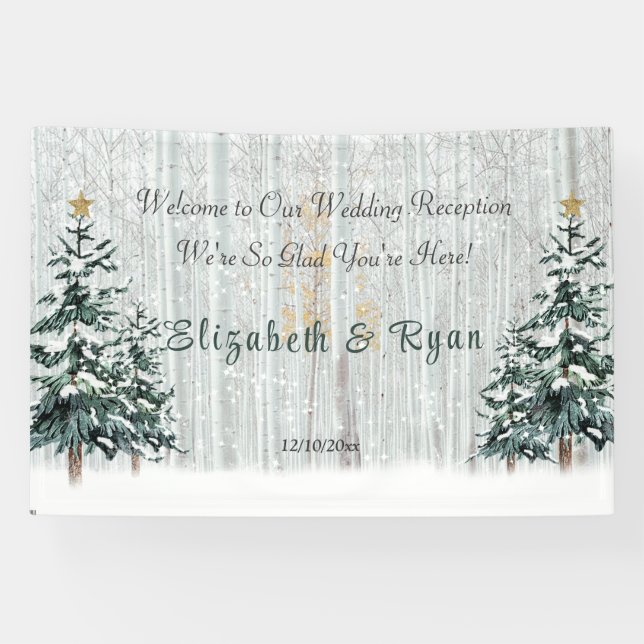 Winter Wonderland Wedding Birch Trees Pine Trees Banner (Horizontal)