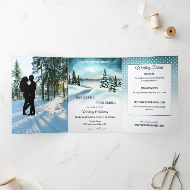 Winter Wonderland Wedding Foto Einladung (Innenseite)