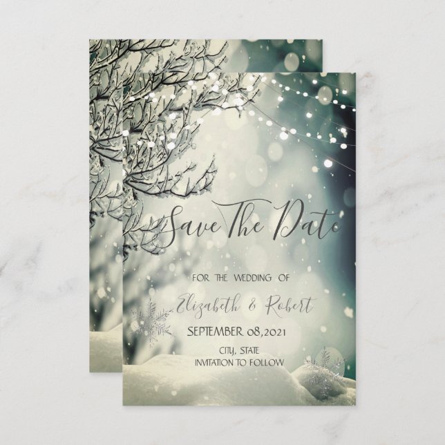 Winter Wonderland Wedding rettet das Datum Save The Date (Vorne/Hinten)