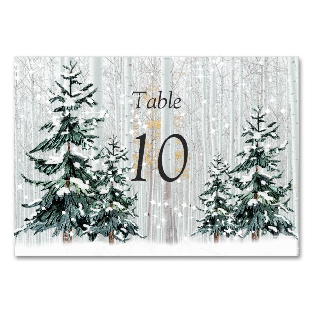 Winter Wonderland Wedding Stars Pine Tree Table Tischnummer (Vorderseite)