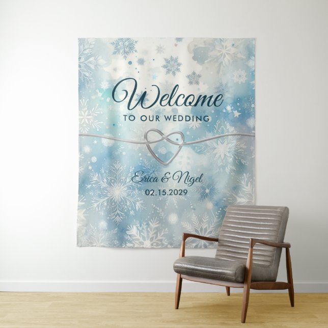 Winter Wonderland Wedding Willkommen Hintergrund Wandteppich (Beispiel)