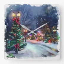 Winter Wonderland Weihnachtsdorf Wanduhr 