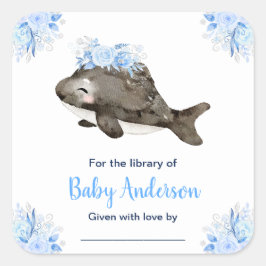 Winter Wonderland Whale Baby Shower Bookplate Quadratischer Aufkleber