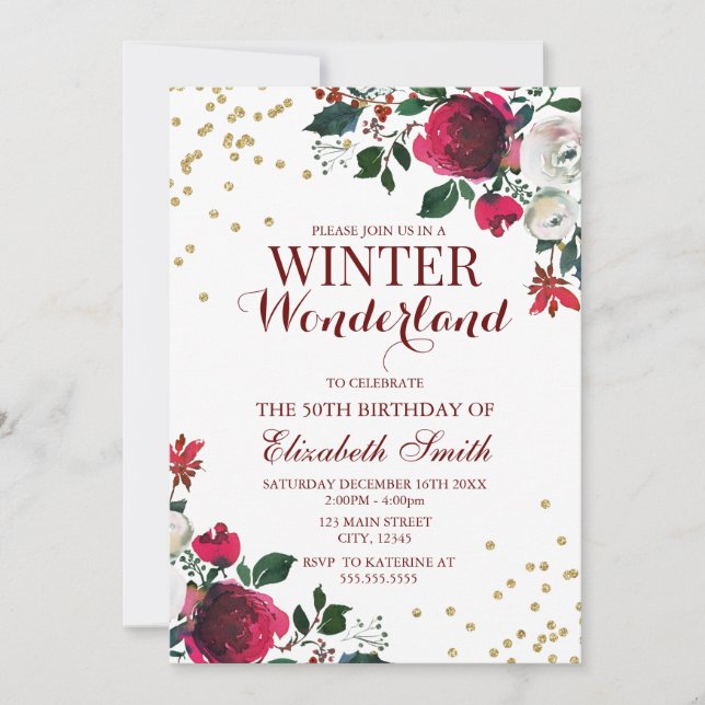 Winter Wonderland White Flowers invitation Einladung (Vorderseite)