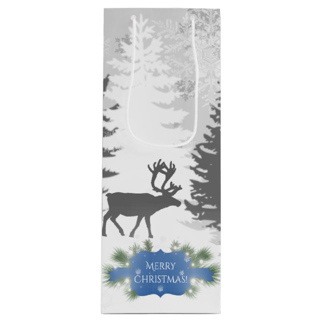 Winter Wonderland Wine Gift Bag - Blau Geschenktüte Für Weinflaschen (Vorderseite)