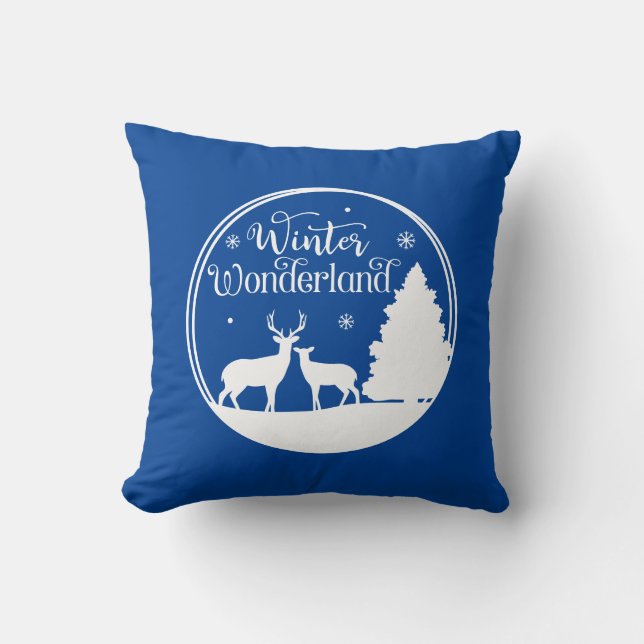 Winter Wonderland Winterlandschaft mit Hirsch Kissen (Vorderseite)