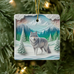 Winter Wonderland Wolf Personalisiertes Weihnachte Keramikornament