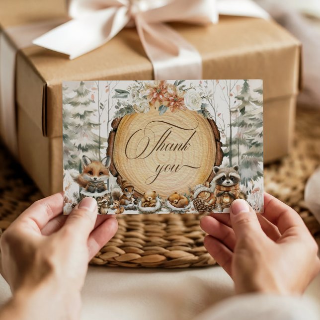 Winter Wonderland Woodland Animals Kinderdusche Dankeskarte (Von Creator hochgeladen)