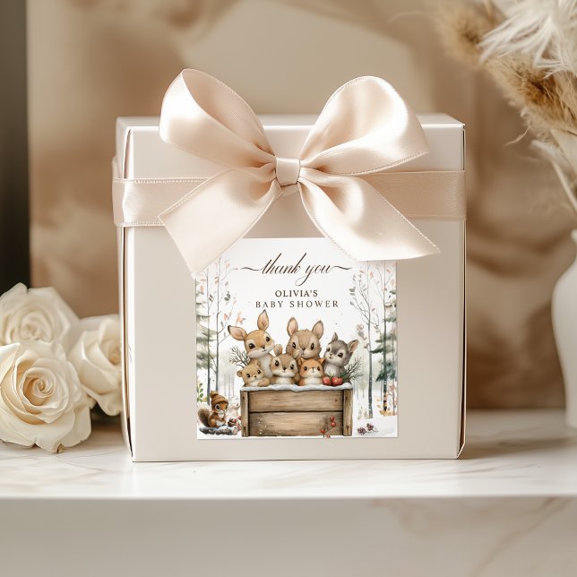 Winter Wonderland Woodland Animals Kinderdusche Quadratischer Aufkleber (Von Creator hochgeladen)