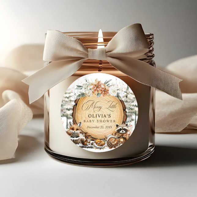 Winter Wonderland Woodland Animals Kinderdusche Runder Aufkleber (Von Creator hochgeladen)