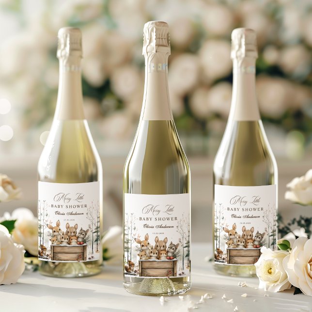 Winter Wonderland Woodland Animals Kinderdusche Weinetikett (Von Creator hochgeladen)