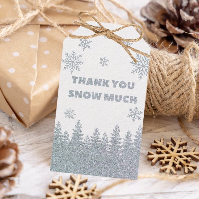 Winter Wonderland Woodland Glitzer Kinderdusche Geschenkanhänger (winter wonderland baby shower favor tags silver glitter woodland)
