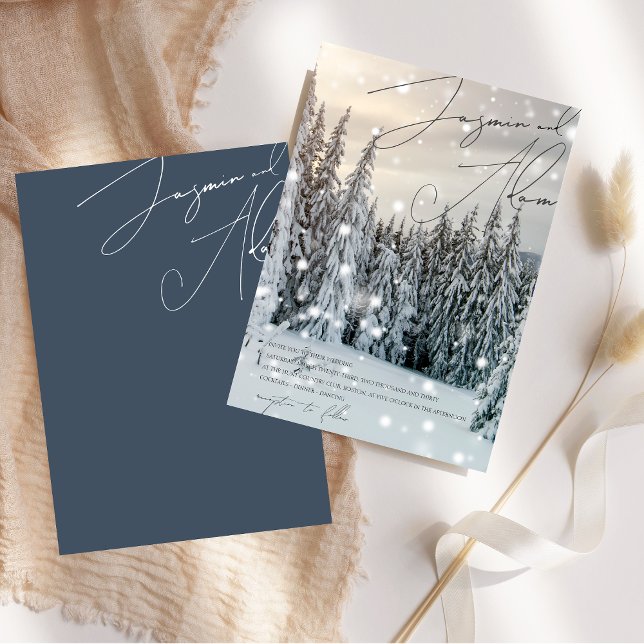 Winter Wonderland Woodland Snow Script Hochzeit Einladung (Winter Wonderland Woodland Snow Script Wedding Invitation)