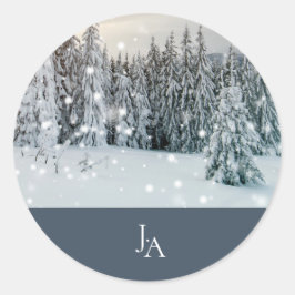 Winter Wonderland Woodland Snow Script Hochzeit Runder Aufkleber