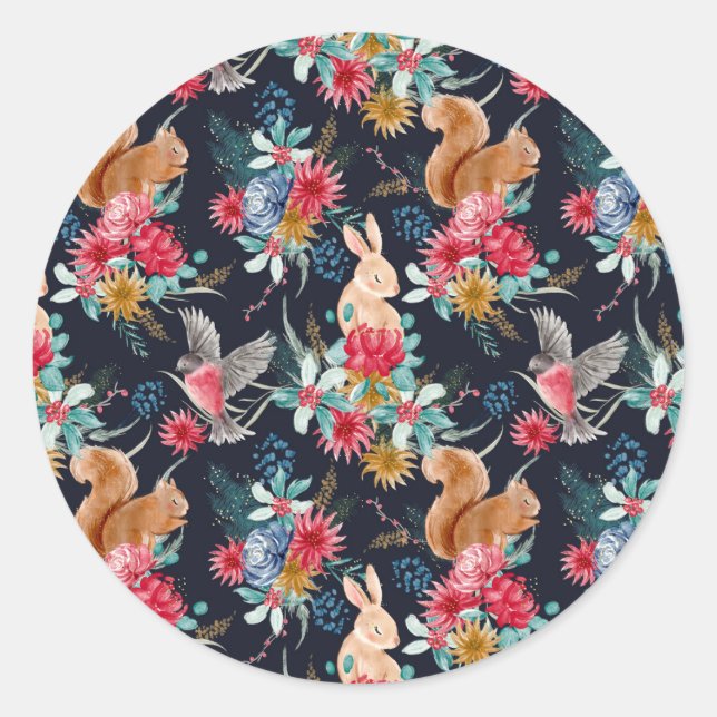 Winter Wonderland Woodland Tiere Weihnachten Runder Aufkleber (Vorderseite)