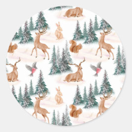 Winter Wonderland Woodland Tiere Weihnachten Runder Aufkleber