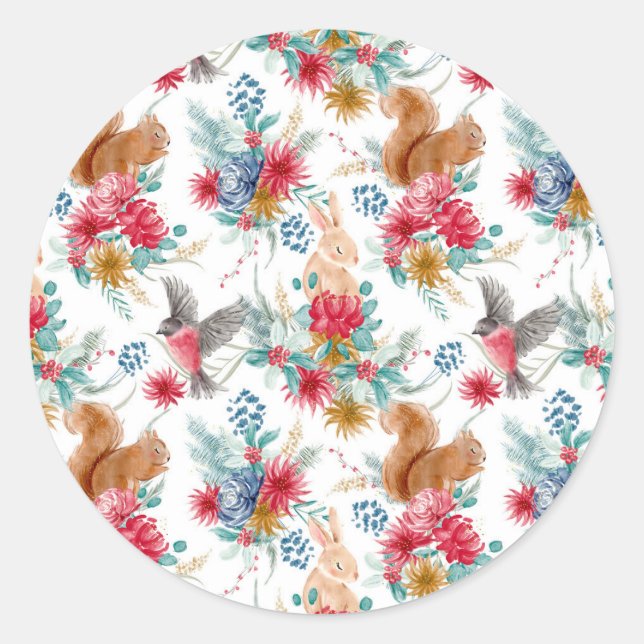 Winter Wonderland Woodland Tiere Weihnachten Runder Aufkleber (Vorderseite)