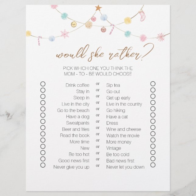 Winter Wonderland Zweiseitige Bingo Baby Shower Ga (Vorderseite)