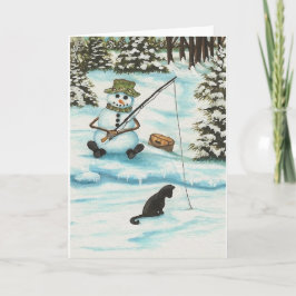Winter Wonders Snowman Gone Fishing by Bihrle Feiertagskarte