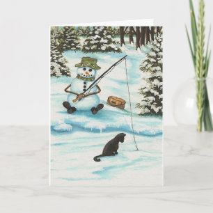Winter Wonders Snowman Gone Fishing by Bihrle Feiertagskarte