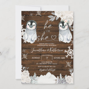 Winter Wood Pinguin Gender-Offenlegung Er oder sie Einladung