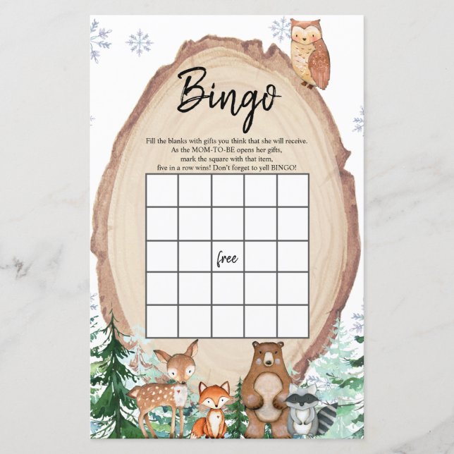 Winter Woodland Animal Gender Reveal Bingo Games (Vorderseite)