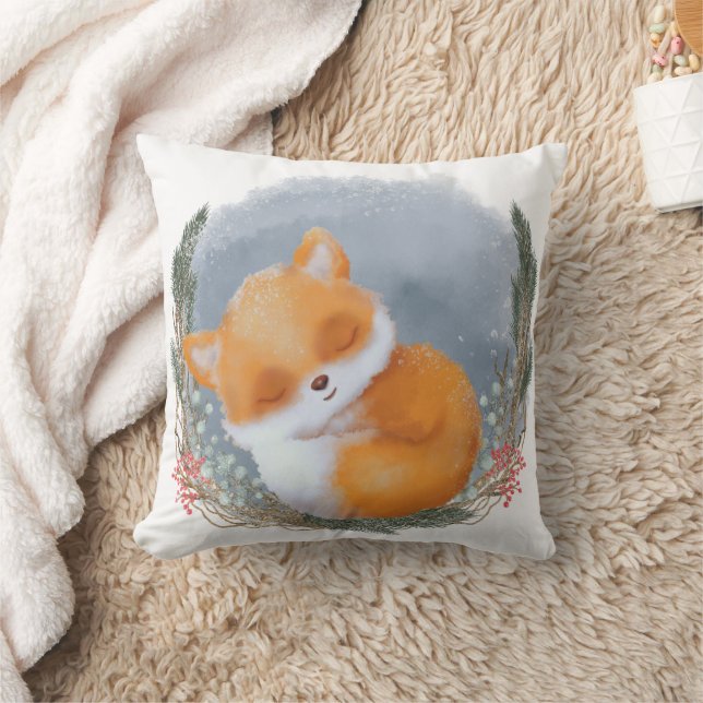 Winter Woodland Animal Sleeping Baby Fox Kissen (Decke)