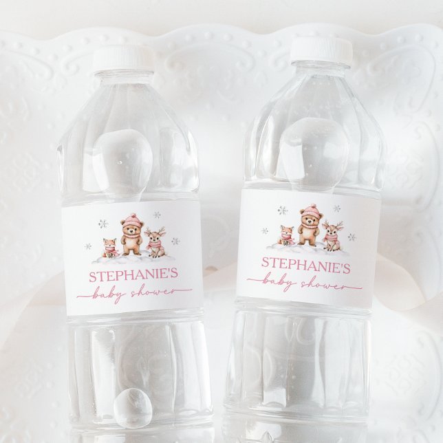 Winter Woodland Animals Baby Dusche Wasserzeichen Wasserflaschenetikett (Von Creator hochgeladen)