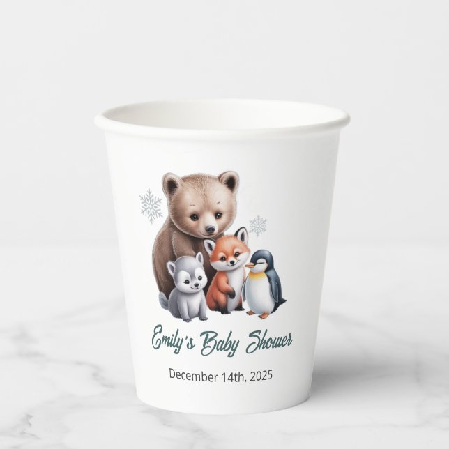 Winter Woodland Animals Baby Shooting Paper Cup Pappbecher (Vorderseite)