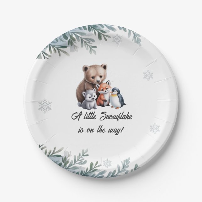 Winter Woodland Animals Baby Shower Paper Plate Pappteller (Vorderseite)