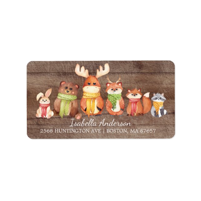 Winter Woodland Animals Babydusche - Adressetikett (Vorne)