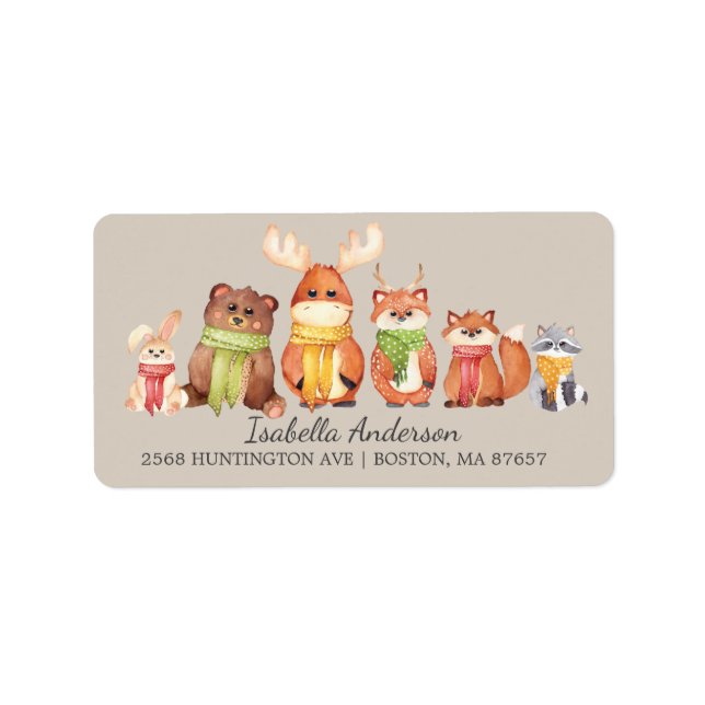 Winter Woodland Animals Babydusche - Adressetikett (Vorne)