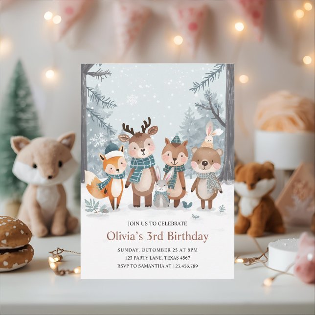 Winter Woodland Animals Birthday Einladung (Von Creator hochgeladen)