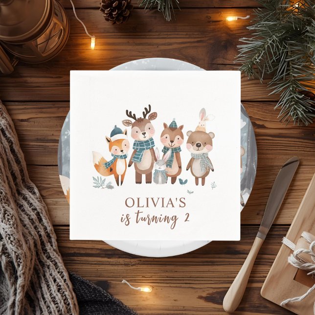 Winter Woodland Animals Birthday  Serviette (Von Creator hochgeladen)