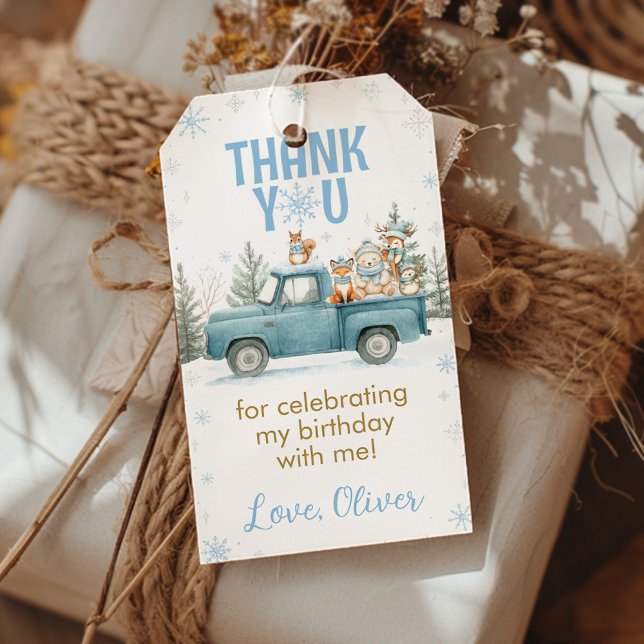 Winter Woodland Animals Birthday Thank You Geschenkanhänger (Von Creator hochgeladen)