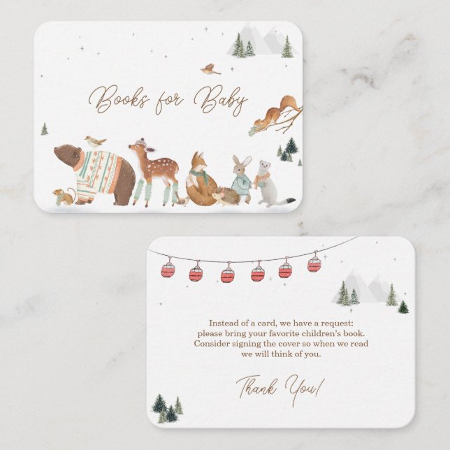 Winter Woodland Animals Forest Baby Shower Books Begleitkarte (Vorne/Hinten)