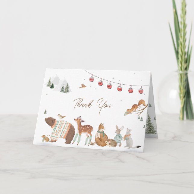 Winter Woodland Animals Forest Baby Shower Dankeskarte (Vorderseite)