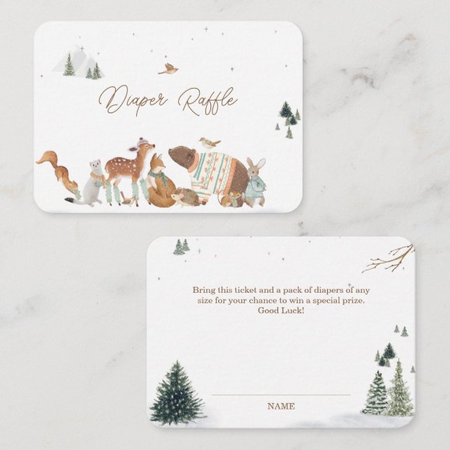 Winter Woodland Animals Forest Baby Shower Diaper Begleitkarte (Vorne/Hinten)