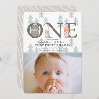 Winter Woodland Animals Foto 1. Geburtstag Einladung