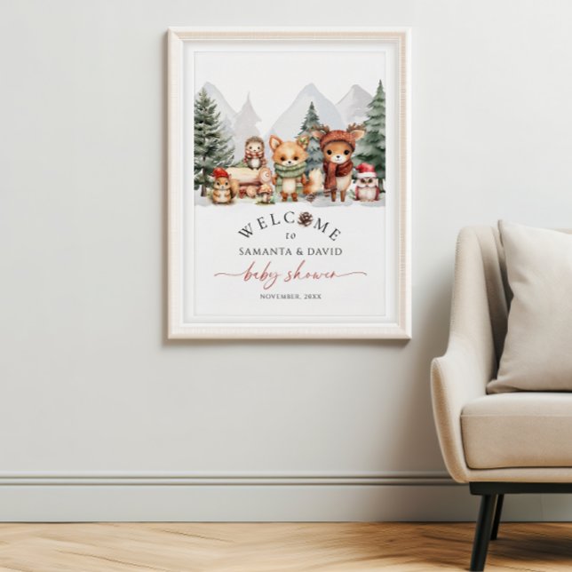 Winter Woodland Animals Kinderdusche Begrüßungszei Poster (Von Creator hochgeladen)
