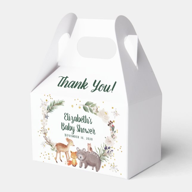 Winter Woodland Animals Kinderdusche Danke Geschenkschachtel (Vorderseite)