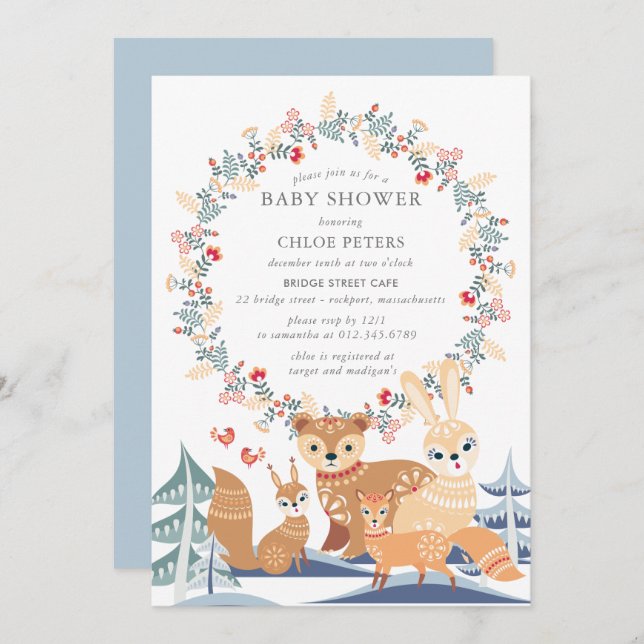 Winter Woodland Animals Kinderdusche Einladung
